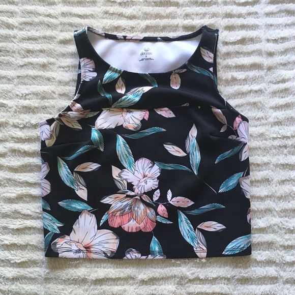 Peek-A-Boo Scuba Cut Out Black Floral Crop Top - Picture 7 of 8